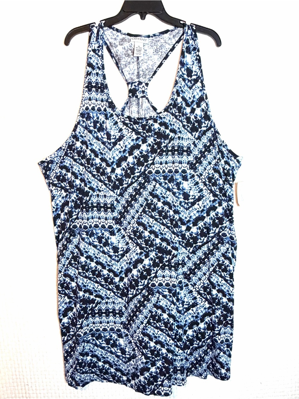 NWT Catherines Racerback Tank Dress Blue Geometric Scoop Neck Knee Length 3X